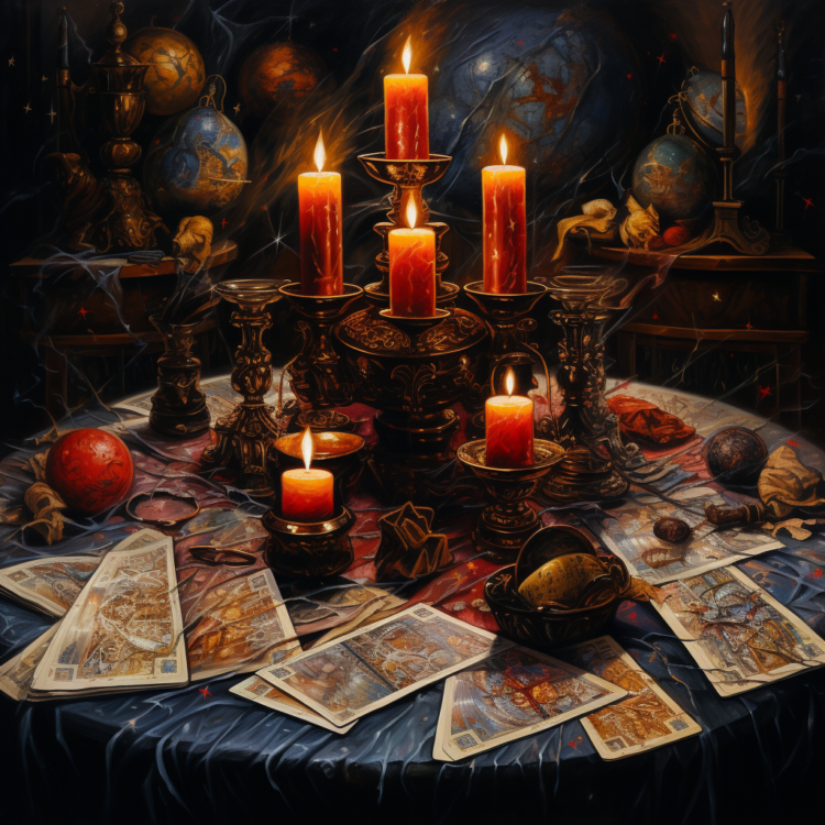 Pagan Halloween, Tarot Card Table with candles